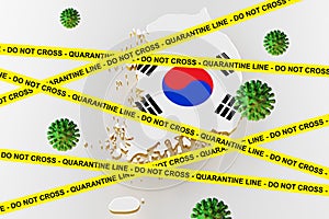 North Korea flag and Coronavirus 2019-nCoV alert sign. 3d render