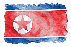 North Korea flag is depicted in liquid watercolor style isolated on white background