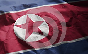 North Korea Flag Rumpled Close Up