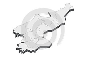 North Korea map in 3D. 3d map with borders of regions.