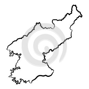 North Korea map from the contour black brush lines different thickness on white background. Vector illustration