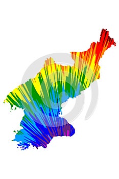 North Korea - map is designed rainbow abstract colorful pattern, Democratic Peoples Republic of Korea DPRK, DPR map made of photo