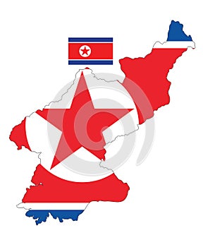 North Korea Map and Flag