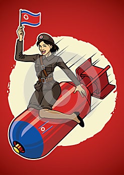 North korea pin up girl ride a nuclear bomb