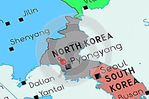 North Korea, Pyongyang - capital city, pinned on political map