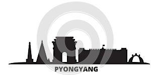 North Korea, Pyongyang city skyline isolated vector illustration. North Korea, Pyongyang travel black cityscape