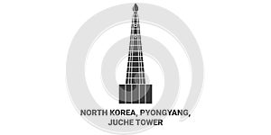 North Korea, Pyongyang, Juche Tower travel landmark vector illustration