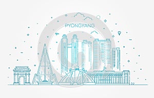 North Korea, Pyongyang line skyline vector illustration