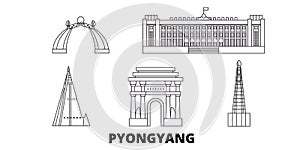 North Korea, Pyongyang line travel skyline set. North Korea, Pyongyang outline city vector illustration, symbol, travel