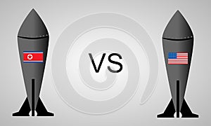 North Korea`s Nuclear vs United States Nuclear in Missiles Illustration