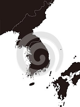 North korea, South korea and surrounding countries map color black