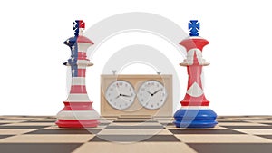 North Korea and USA conflict. Chess on white background. Isolated 3d illustration