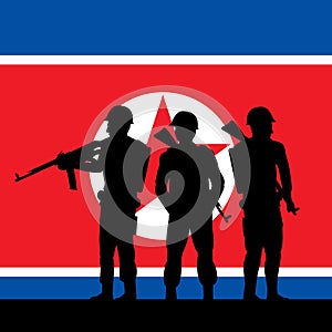 North Korean Soldiers And Flag 3d Illustration