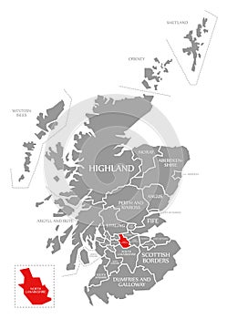 North Lanarkshire red highlighted in map of Scotland UK