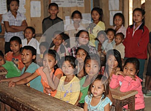 North-Laos: School-children in the Mekong river village school B