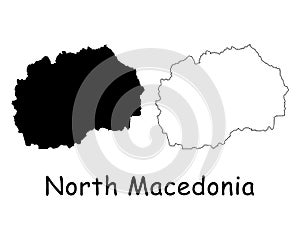 North Macedonia Country Map. Black silhouette and outline isolated on white background. EPS Vector