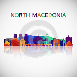 North Macedonia skyline silhouette in colorful geometric style.