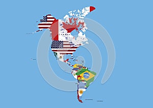 North, Middle and South America Flags Map Names