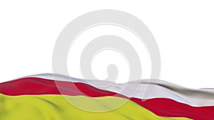 North Ossetia fabric flag waving on the wind loop. North Ossetia embroidery stiched cloth banner swaying on the breeze. Half-