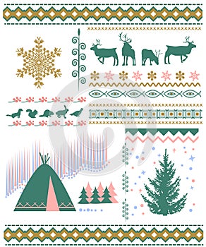 North patterns with animal and tree silhouettes.