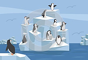 North pole Arctic with group of penguins