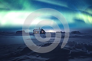 North Pole Cabin and Aurora Delights AI Generated