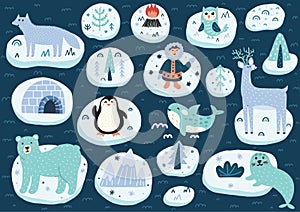 North Pole characters set. Arctic animals cute collection photo