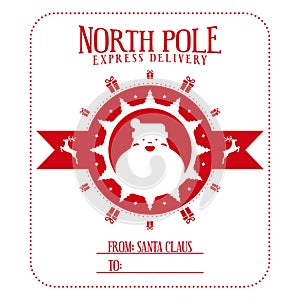 North pole express delivery. Xmas design for a personalized gift bag from Santa Claus. Template for christmas handmade gifts.
