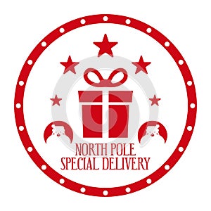 North pole special delivery. Holiday stamp design for letters or gifts.