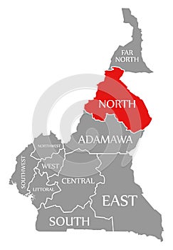 North region red highlighted in map of Cameroon