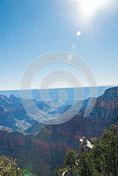 North rim Grand canyon view with Sun flare