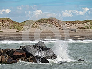 North Sea coast near Agger Tange beach in Thy National Park, Denmark