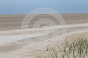 North sea dike landscape at low tide