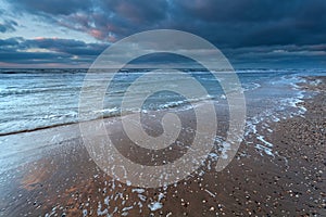 North sea waves at sunset