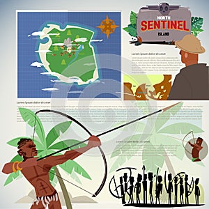 North sentinel island, missing island. Sentinelese people. map infographic- vector illustration