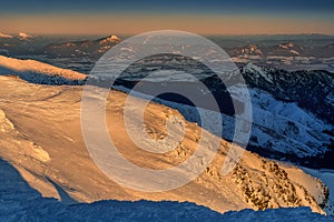 North side of Chopok in the Low Tatras at sunrise with Choc hill