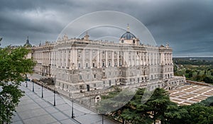 The north side of the Royal Palace in Madrid, Spain