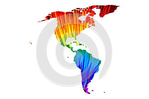 North and South America continent - map is designed rainbow abstract colorful pattern