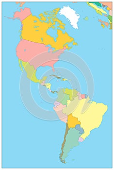 North and South America Political Map. No text