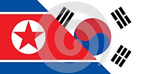 North and South Korea flags background.