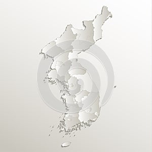 North and South Korea map separate region names individual card paper 3D natural blank