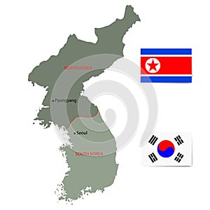 North and South Korea vector map with flags