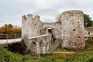 North and South towers and the entrance bridge of the medieval fortress Koporye