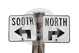 North south traffic sign isolated