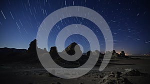 North Star Polaris and Star Trails Above Trona Pinnacles Mojave Desert California