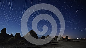 North Star Polaris and Star Trails Above Trona Pinnacles Mojave Desert California Zoom Out