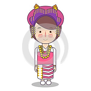 North Sumatra province fashion, cute girl Indonesian traditional clothes costume bride cartoon vector illustration