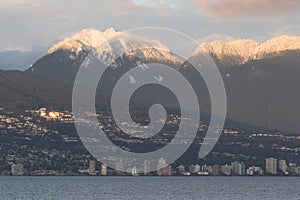 North Vancouver with snow capped North Shore mountains photo