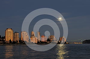 North Vancouver waterfront buildings at moonrise photo