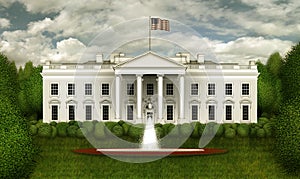 North View of the White House with Trees and Fountainâ€“ 3D Illustration